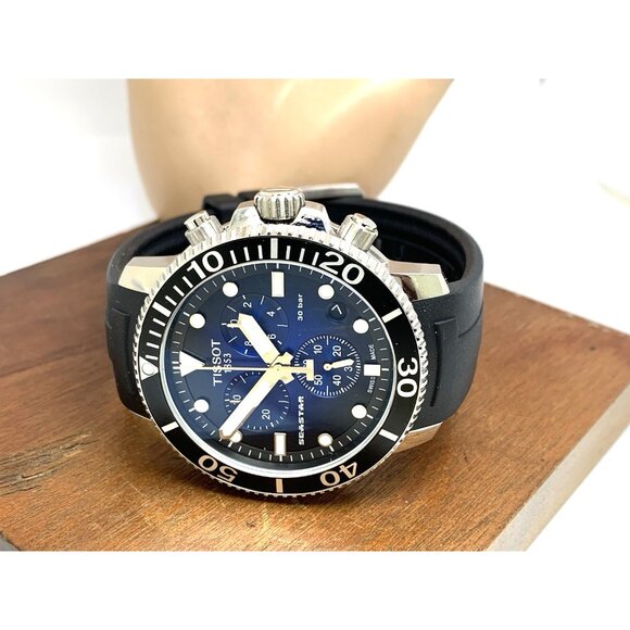 Tissot Men's Watch Seastar Chronograph Swiss Quartz Black Blue T1204171704100 - Picture 9 of 15